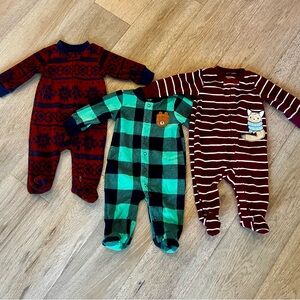 Bundle of 3 Carter's Holiday Christmas Festive Footies Pajamas